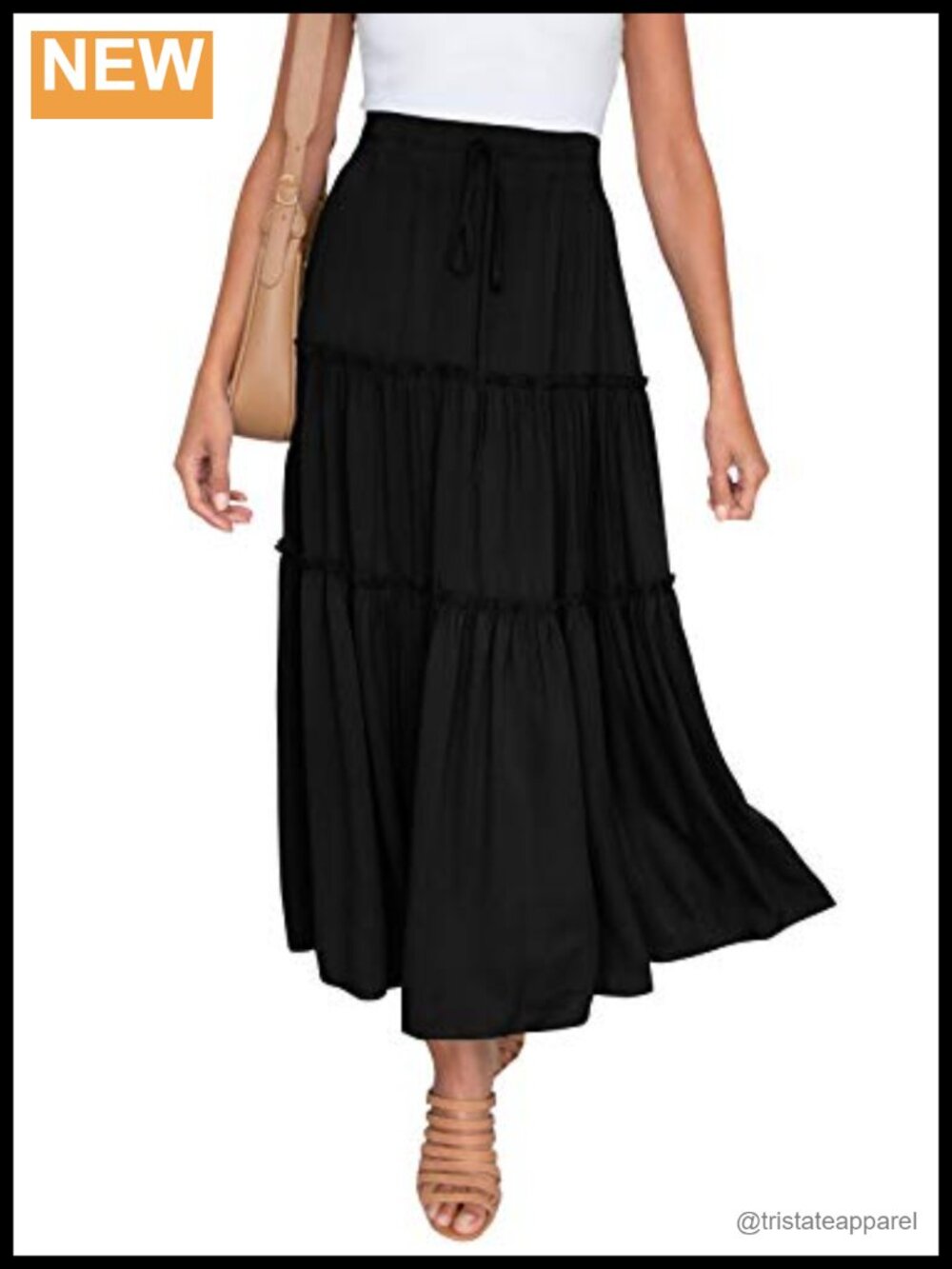 HAEOF Women's Flowy Boho Maxi Skirt High Waist A Line Pleated Tiered Beach